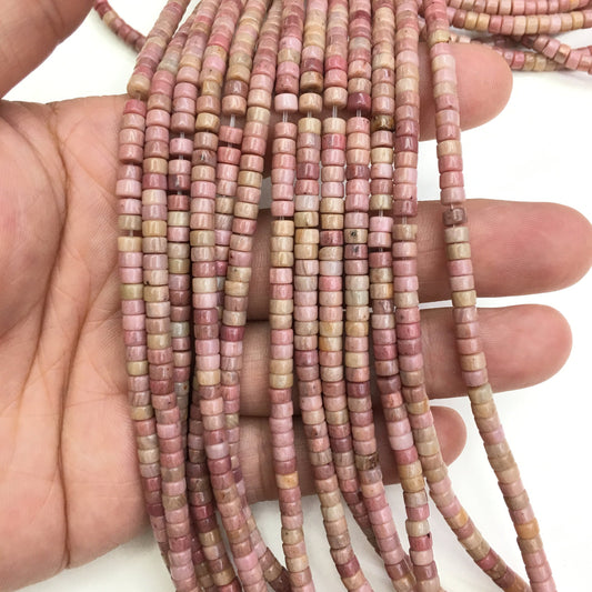 Natural Pink Rhodonite HeiShi Shape Beads Tube 2X4MM