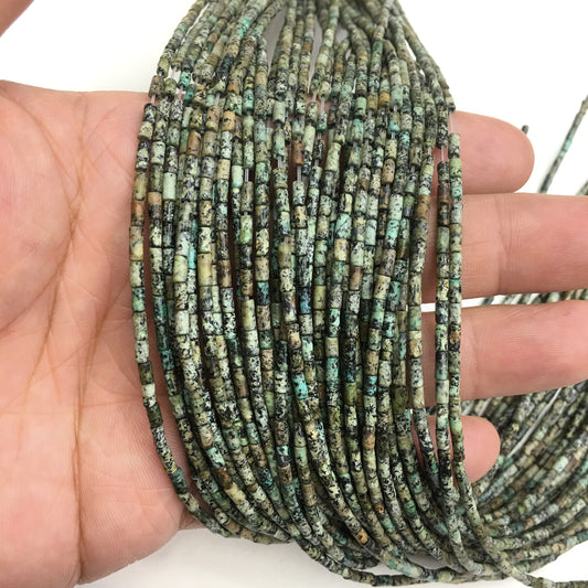 Natural African Turquoise Tube Shape Beads  2X4MM