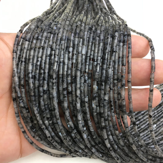 Natural Black Labradorite Tube Shape Beads 2X4MM