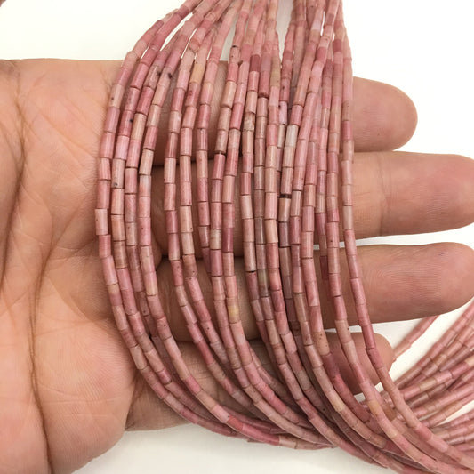 Natural Pink Rhodonite Tube Shape Beads 2X4MM