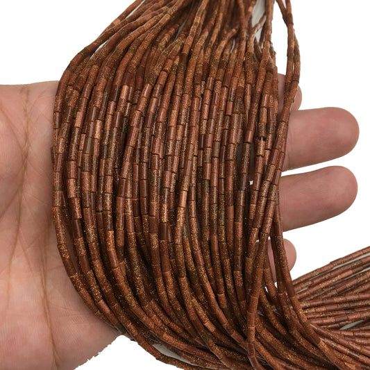 Natural Gold Sand Stone Tube Shape Beads 2X4MM