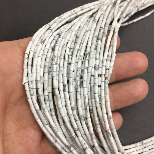 Natural White Howlite Tube Shape Beads 2X4MM