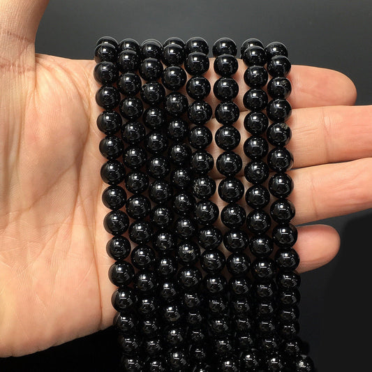 Natural Black Tourmaline Round Beads