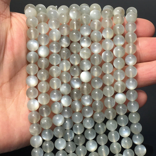 Natural Grey Milky Moonstone Highly Polished Round Beads