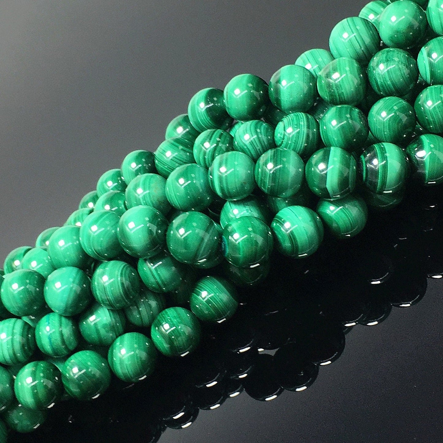 Natural Green Malachite Highly Polished Round Beads