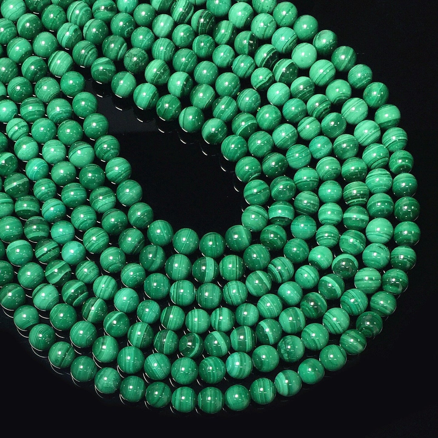 Natural Green Malachite Highly Polished Round Beads