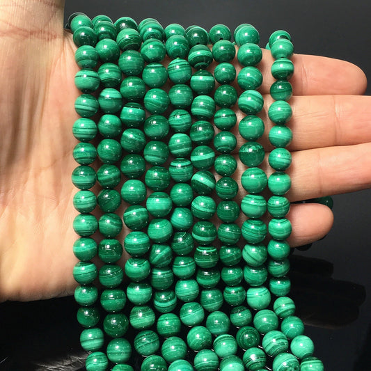 Natural Green Malachite Highly Polished Round Beads