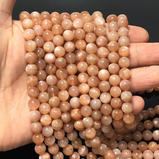 Natural Peach Moonstone Round Smooth Beads