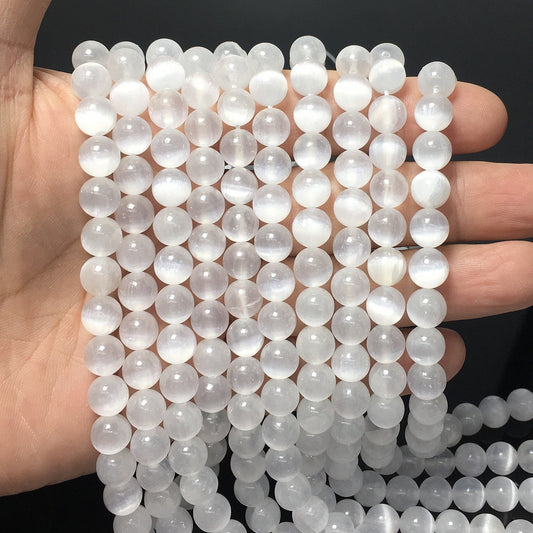 Natural Selenite Round Smooth Beads