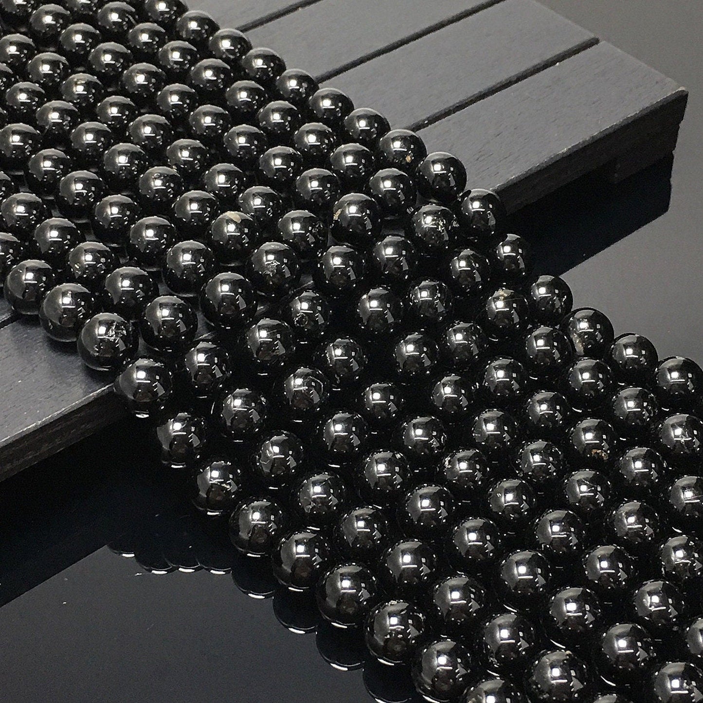Natural Black Tourmaline Round Beads