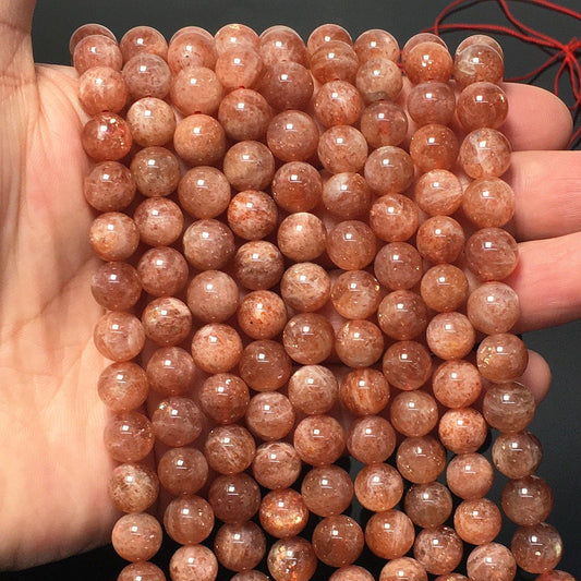 Natural Sunstone or Orange Moonstone Round Beads