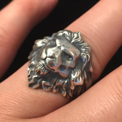 Retro 925 Sterling Silver Ring Men's Personality Carved Lion Jewelry