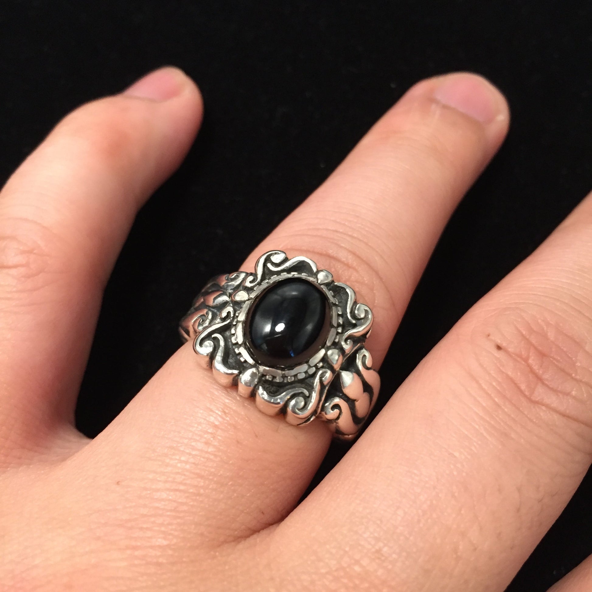 Black Onyx 925 Sterling Silver Retro Ring